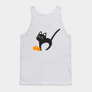 Halloween Black Cat with Pumpkin Cute Simple Aesthetic Art Logo Tank Top